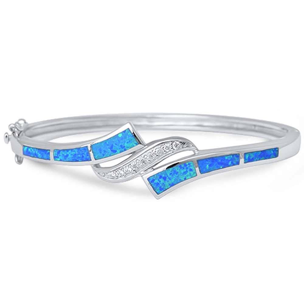 Sterling Silver Blue Opal And CZ Infinity Bangle Bracelet