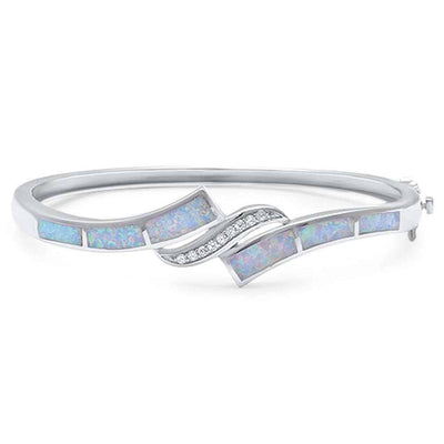 Sterling Silver White Opal and Cz Stones Bangle and Width 60mm