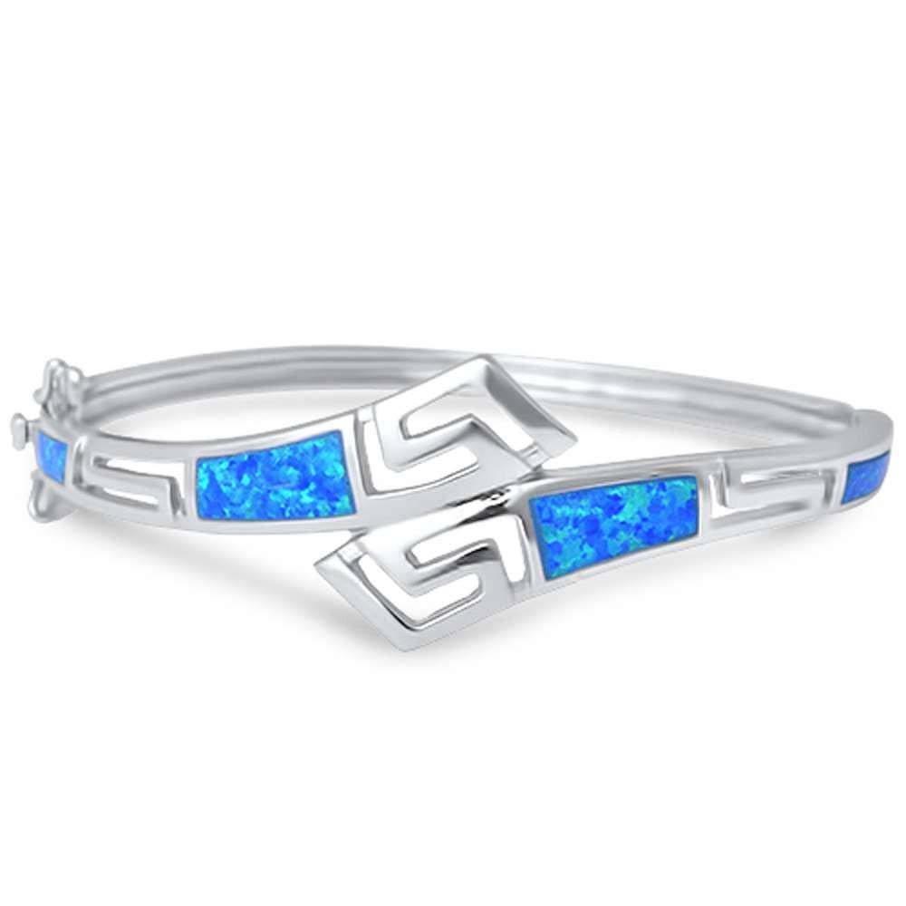 Sterling Silver Greek Key Blue Opal Bangle Bracelet