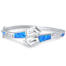 Load image into Gallery viewer, Sterling Silver Greek Key Blue Opal Bangle Bracelet