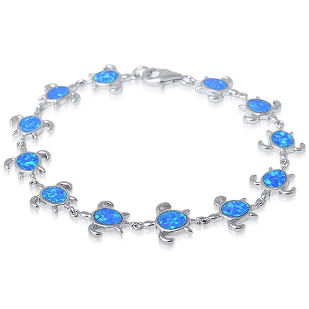 Sterling Silver Blue Opal Turtle Bracelet
