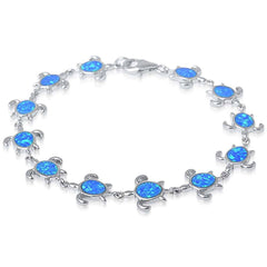Sterling Silver Blue Opal Turtle Bracelet