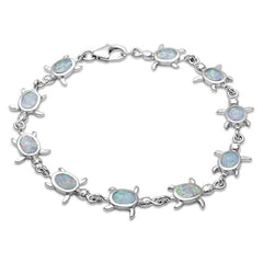 Sterling Silver White Opal Turtle Silver Bracelet