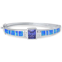 Load image into Gallery viewer, Sterling Silver Radiant TanzaniteAnd Blue Opal And Cubic Zirconia Bangle With CZ StonesAnd Thickness 12mm