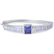 Load image into Gallery viewer, Sterling Silver Radiant TanzaniteAnd White Opal And Cubic Zirconia Bangle With CZ StonesAnd Thickness 12mm