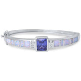 Sterling Silver Radiant TanzaniteAnd White Opal And Cubic Zirconia Bangle With CZ StonesAnd Thickness 12mm