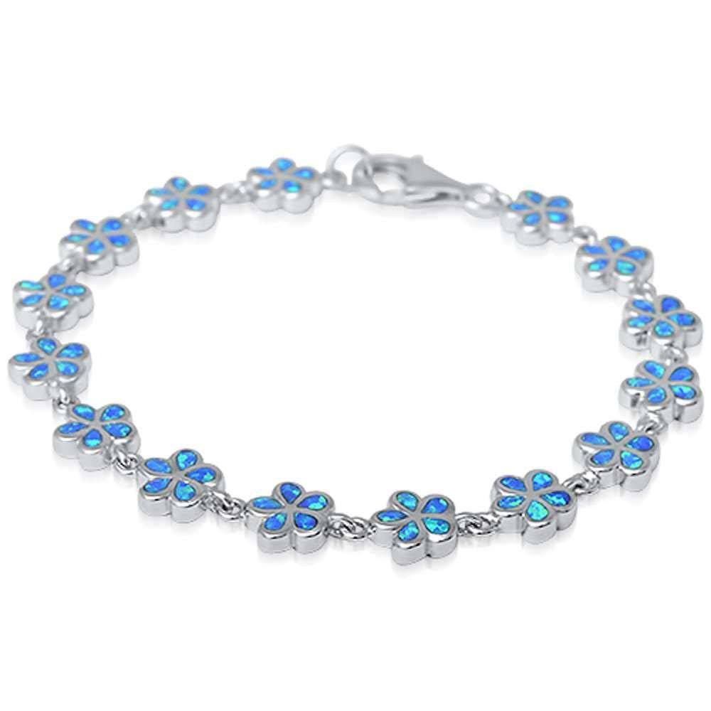 Sterling Silver Blue Opal Plumeria Bracelet