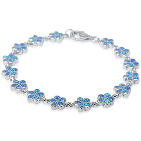 Sterling Silver Blue Opal Plumeria Bracelet