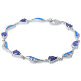 Sterling Silver Tanzanite And Blue Opal Bracelet With CZ StonesAnd Length 7inchAnd Width 10.6mm