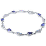 Sterling Silver Tanzanite And White Opal Bracelet With CZ StonesAnd Length 7inchAnd Width 10.6mm