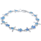 Sterling Silver Blue Opal Plumeria and Turtle Silver Bracelet