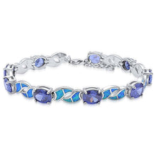 Load image into Gallery viewer, Sterling Silver Oval Tanzanite And Blue Opal Bracelet With CZ StonesAnd Length 8.5inch(plus 1 inch extension)And Width 8mmAnd Thickness 24mm