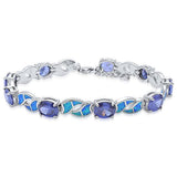 Sterling Silver Oval Tanzanite And Blue Opal Bracelet With CZ StonesAnd Length 8.5inch(plus 1 inch extension)And Width 8mmAnd Thickness 24mm