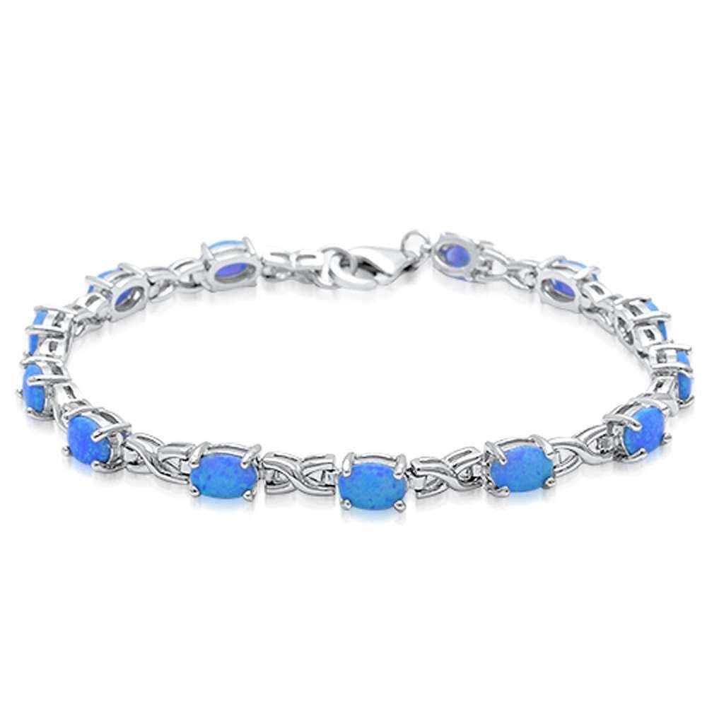 Sterling Silver Oval Blue Opal Infinity BraceletAnd Length 6.5inchAnd Width 4mm