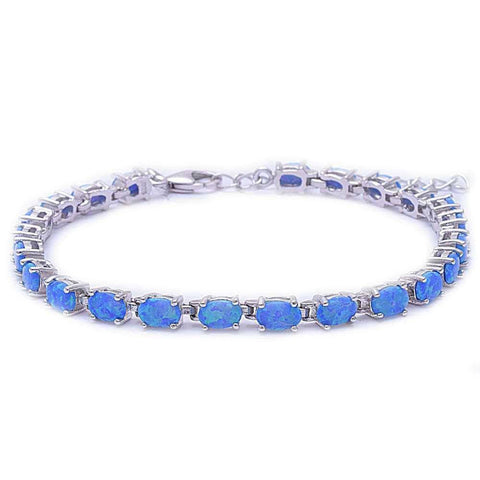 Sterling Silver Oval Shape Blue Fire Opal  BraceletAndWidth4.5mmAndLength 1 Inch