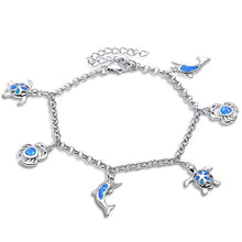 Load image into Gallery viewer, Sterling Silver Blue Opal TurtleAnd Crab and Dolphin BraceletAndLength 8 InchAndWidth 15mm