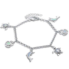 Load image into Gallery viewer, Sterling Silver White Opal TurtleAnd Crab and Dolphin  BraceletAndLength 8 InchAndWidth 15mm