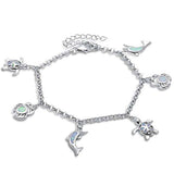 Sterling Silver White Opal TurtleAnd Crab and Dolphin  BraceletAndLength 8 InchAndWidth 15mm