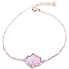 Load image into Gallery viewer, Sterling Silver Rose Gold Plated Pink Opal and Cubic Zirconia Hamsa Bracelet