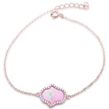 Sterling Silver Rose Gold Plated Pink Opal and Cubic Zirconia Hamsa Bracelet