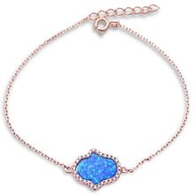 Load image into Gallery viewer, Sterling Silver Rose Gold Plated Blue Opal &amp; Cz Hamsa Symbol Bracelet