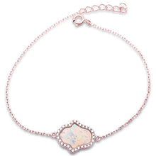 Load image into Gallery viewer, Sterling Silver Rose Gold Plated White Opal &amp; Cz Hamsa Symbol Bracelet