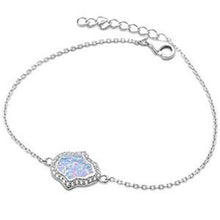 Load image into Gallery viewer, Sterling Silver White Opal Hamsa Symbol Silver Bracelet with CZ StonesAndLength 7 Inches plus 1 InchAndWidth 19X12.5mm