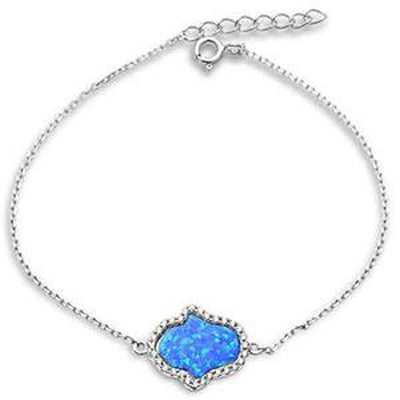 Sterling Silver Blue Opal and Cubic Zirconia Hamsa Silver Bracelet with CZ StonesAndWidth 14mm