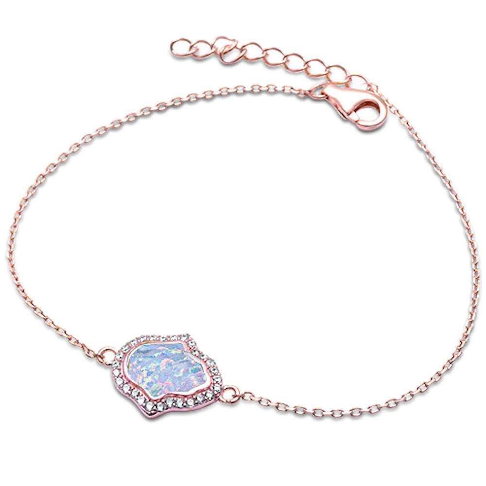 Sterling Silver Rose Gold Plated White Opal and Cubic Zirconia Hamsa Silver Bracelet with CZ StonesAndWidth 14mm