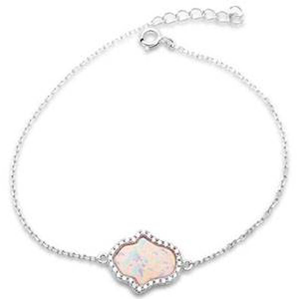 Sterling Silver White Opal and Cubic Zirconia Hamsa Silver Bracelet with CZ StonesAndWidth 14mm