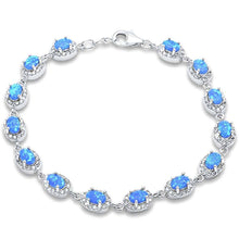 Load image into Gallery viewer, Sterling Silver Oval Blue Fire Opal and Cubic Zirconia Silver Bracelet with CZ StonesAndWidth 7mm