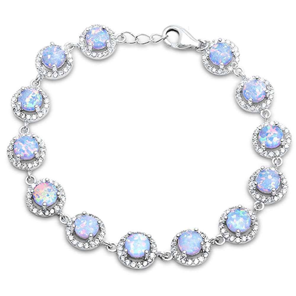 Sterling Silver Halo White Opal and Cubic Zirconia Silver Bracelet with CZ StonesAndWidth 10mm