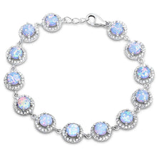 Load image into Gallery viewer, Sterling Silver Halo White Opal and Cubic Zirconia Silver Bracelet with CZ StonesAndWidth 10mm