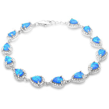 Load image into Gallery viewer, Sterling Silver Pear Shape Blue Opal and Cubic Zirconia Silver Bracelet with CZ StonesAndWidth 8mm