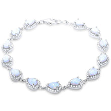 Load image into Gallery viewer, Sterling Silver Pear Shape White Opal and Cubic Zirconia Silver Bracelet with CZ StonesAndWidth 8mm