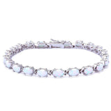 Sterling Silver Oval White Opal  BraceletAnd Width 4mm