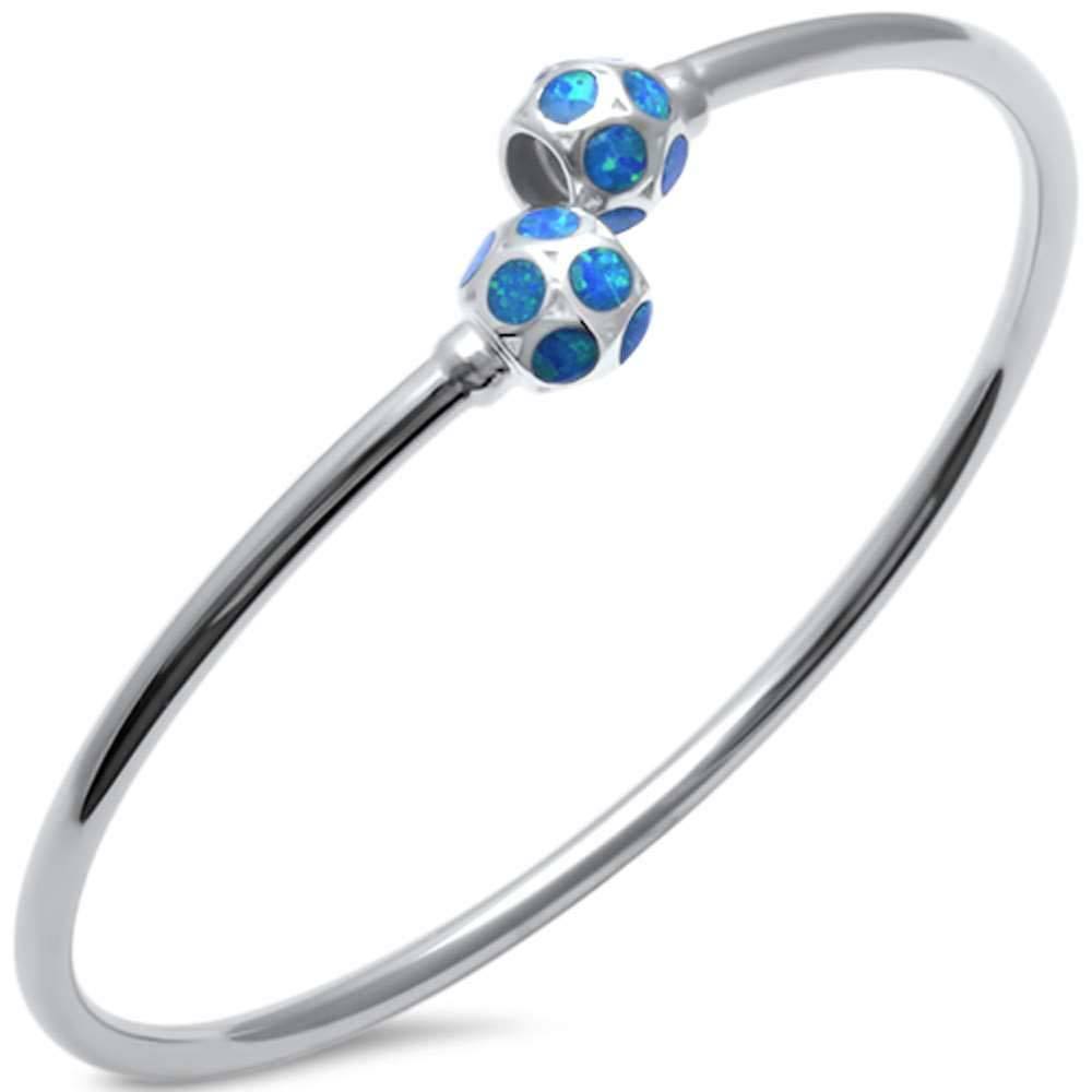 Sterling Silver Blue Opal Ball Cuff .925 Bangle BraceletAnd Length 7.5inchesAnd Width 8mm