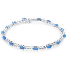 Load image into Gallery viewer, Sterling Silver Oval Blue Opal and Cz Bracelet