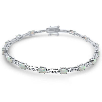 Sterling Silver Oval White Opal and Cz Bracelet