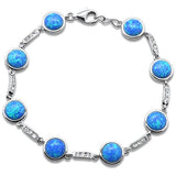 Sterling Silver Round Blue Opal And Cubic Zirconia Bracelet