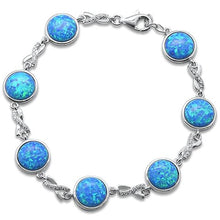 Load image into Gallery viewer, Sterling Silver Round Blue Opal Infinity Cubic Zirconia Design Bracelet