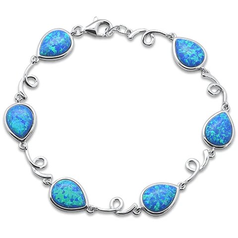 Sterling Silver Pear Shape Blue Opal Design Bracelet