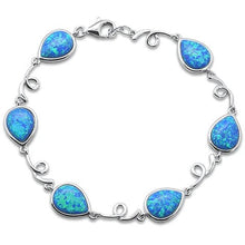 Load image into Gallery viewer, Sterling Silver Pear Shape Blue Opal Design Bracelet