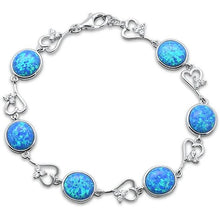 Load image into Gallery viewer, Sterling Silver Oval Blue Opal Heart Shape Cubic Zirconia Bracelet