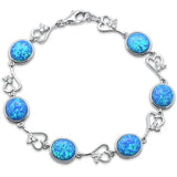 Sterling Silver Oval Blue Opal Heart Shape Cubic Zirconia Bracelet