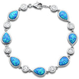 Sterling Silver Pear Blue Opal And Round Cubic Zirconia Bracelet