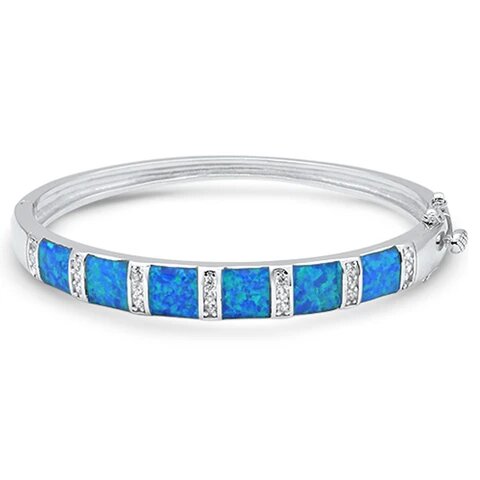 Sterling Silver Cushion Cut Blue Opal Round Cubic Zirconia Bracelet