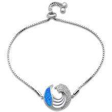 Load image into Gallery viewer, Sterling Silver Blue Opal And Cubic Zirconia Adjustable Bracelet