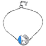 Sterling Silver Blue Opal And Cubic Zirconia Adjustable Bracelet