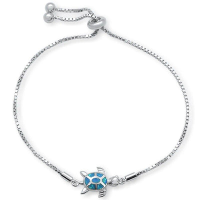 Sterling Silver Blue Opal Turtle Adjustable Toggle Bola Bracelet - silverdepot